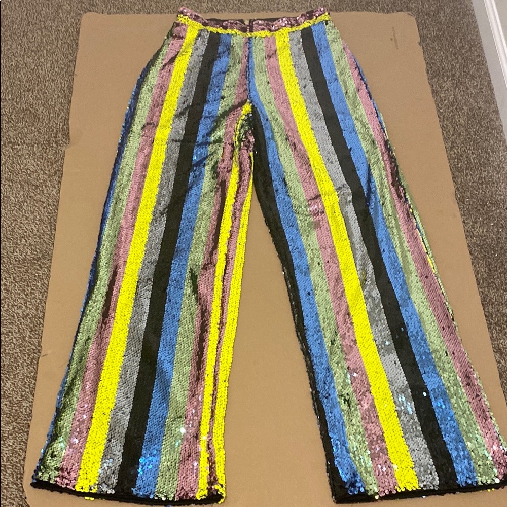 Multicolor Sequin Striped Pants